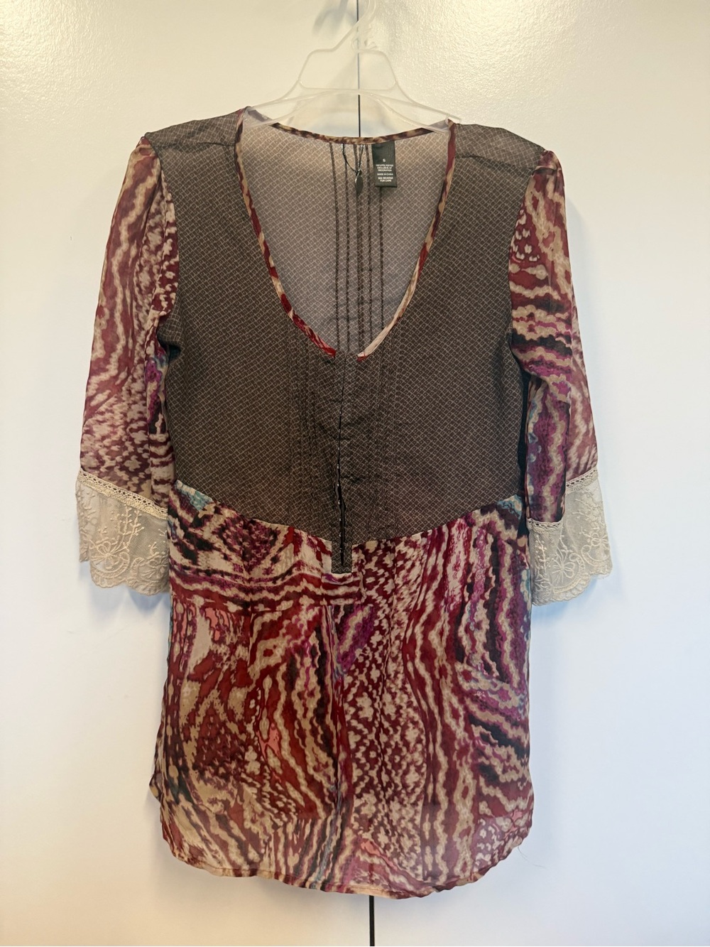 Gorgeous BKE sheer and lace Boho Mixed-Print Tunic.  Sexy.  Fall.  Festival.